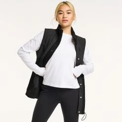 Women's FLX Snap-Front Boucle Mixed-Media Vest Mineral Black -FLX stop unnamed file 101