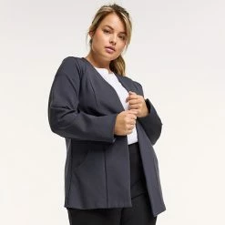 Plus Size FLX Commuter Elevate Open-Front Ponte Blazer Mineral Black -FLX stop unnamed file 1105