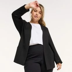 Plus Size FLX Commuter Elevate Open-Front Ponte Blazer Mineral Black -FLX stop unnamed file 1106