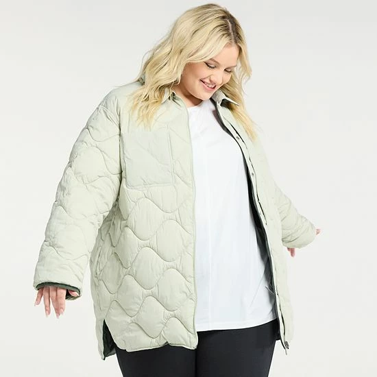 Plus Size FLX Insulated Reversible Long Jacket Ivory Silk 5 Plus Size FLX Insulated Reversible Long Jacket Ivory Silk - Image 3