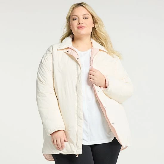 Plus Size FLX Insulated Reversible Long Jacket Ivory Silk 7 Plus Size FLX Insulated Reversible Long Jacket Ivory Silk - Image 5