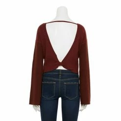 Women's FLX Ribbed Open-Back V-Neck Sweater Chic Burgundy -FLX stop unnamed file 1170