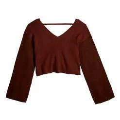 Women's FLX Ribbed Open-Back V-Neck Sweater Chic Burgundy -FLX stop unnamed file 1171