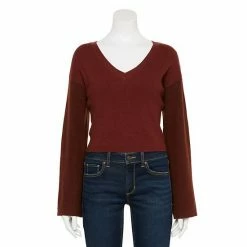 Women's FLX Ribbed Open-Back V-Neck Sweater Chic Burgundy -FLX stop unnamed file 1173