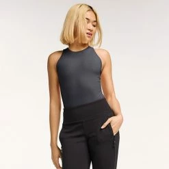 Women's FLX Affirmation Halter-Neck Bodysuit Mineral Black -FLX stop unnamed file 1186