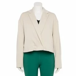 Plus Size FLX Double-Breasted Crop Blazer Sand Trap