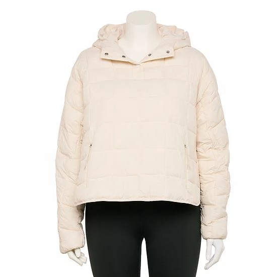 Plus Size FLX Quilted Packable Pullover Jacket Black White 3 Plus Size FLX Quilted Packable Pullover Jacket Black White