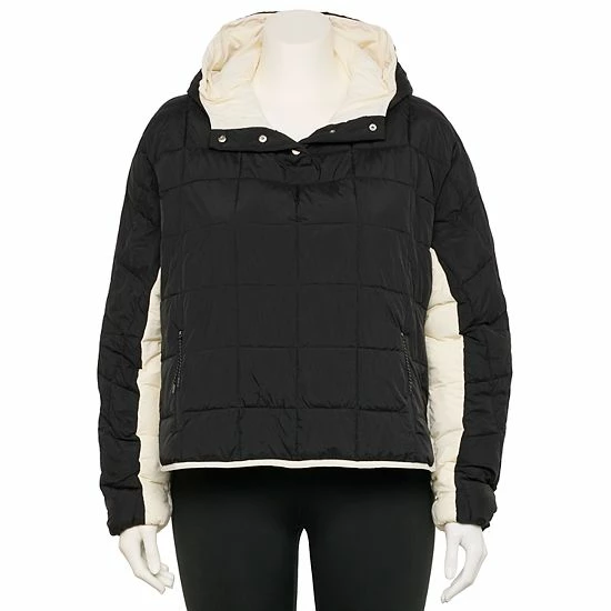 Plus Size FLX Quilted Packable Pullover Jacket Black White 7 Plus Size FLX Quilted Packable Pullover Jacket Black White - Image 5