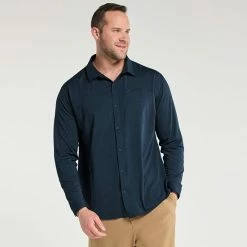 Big & Tall FLX Dynamic Comfort Button-Down Shirt Navy Water -FLX stop unnamed file 1383