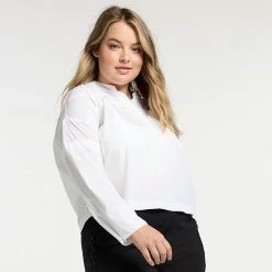 Plus Size FLX Woven Popover Top Modern White -FLX stop unnamed file 1670