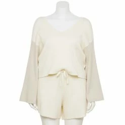 Plus Size FLX Ribbed Open-Back V-Neck Sweater Ivory Silk -FLX stop unnamed file 1769