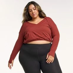 Plus Size FLX Surplice Lightweight Hoodie Chic Burgundy -FLX stop unnamed file 1805