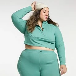 Plus Size FLX Quarter-Zip Crop Mockneck Jacket Mineral Black -FLX stop unnamed file 1820