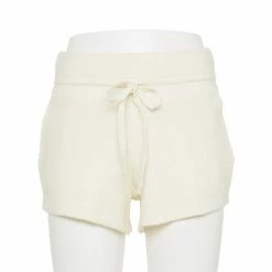 Women's FLX Ribbed High-Waisted Sweater Shorts Ivory Silk -FLX stop unnamed file 1825