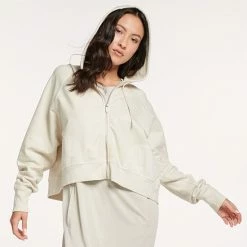 Women's FLX Embrace Fleece Boxy Zip-Up Hoodie Sand Trap -FLX stop unnamed file 2202