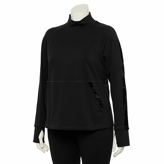 Plus Size FLX Affirmation Velvet-Trim Mockneck Top Mineral Black Plus Size FLX Affirmation Velvet-Trim Mockneck Top Mineral Black -FLX stop unnamed file 2530
