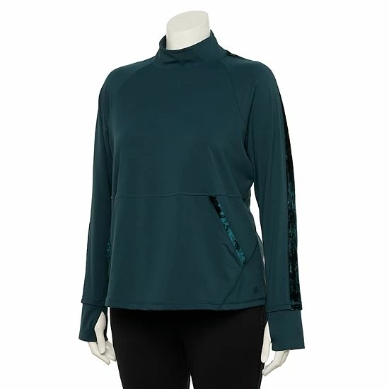 Plus Size FLX Affirmation Velvet-Trim Mockneck Top Mineral Black Plus Size FLX Affirmation Velvet-Trim Mockneck Top Mineral Black -FLX stop unnamed file 2531