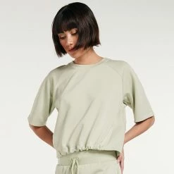 Women's FLX Banded-Bottom Crewneck Crop Top Mint Crackle