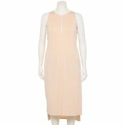 Plus Size FLX Front-Zip High-Low Dress Leisure Beige -FLX stop unnamed file 2574