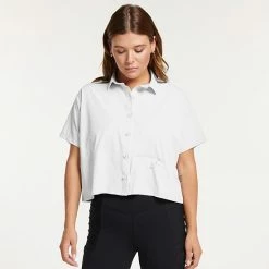 Women's FLX Collared Woven Crop Shirt White -FLX stop unnamed file 2664