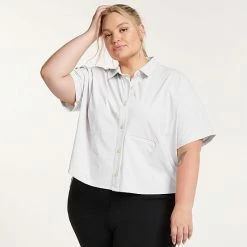 Plus Size FLX Collared Woven Crop Shirt Modern White 8 Plus Size FLX Collared Woven Crop Shirt Modern White -FLX stop unnamed file 2694