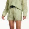 Women's FLX Buckle-Front Twill Woven Shorts Cinnamon Rose -FLX stop unnamed file 2739