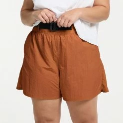 Plus Size FLX Buckle-Front Twill Shorts Cinnamon Rose -FLX stop unnamed file 2748