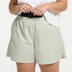 Plus Size FLX Buckle-Front Twill Shorts Cinnamon Rose -FLX stop unnamed file 2749