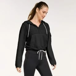 Women's FLX Hooded Half-Zip Mixed-Media Pullover Sand Trap -FLX stop unnamed file 372