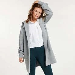 Women's FLX Open-Front Seamed Sweatshirt Cardigan Armour Gray -FLX stop unnamed file 379
