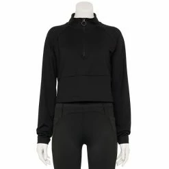 Women's FLX Quarter-Zip Crop Mockneck Jacket Mineral Black -FLX stop unnamed file 774