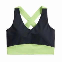 Women's FLX Affirmation Crop Tank With Built-In Bra Navy Lime Green -FLX stop unnamed file 853