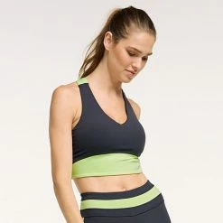 Women's FLX Affirmation Crop Tank With Built-In Bra Navy Lime Green -FLX stop unnamed file 857